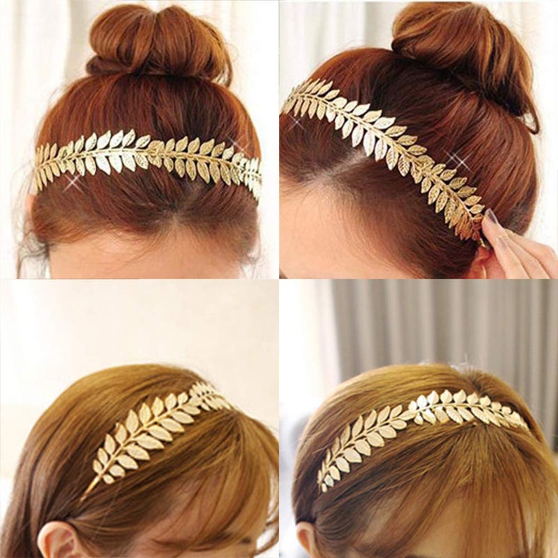 WLBON Leaf Headband Roman Goddess Crown Hair Band Boho Bridal Christmas Hair Hoop Women Girls Wedding Hairband Party Decoration Headdress Cosplay Costume Headwear Handmade Headpiece Hair Accessories Golden - Image 4